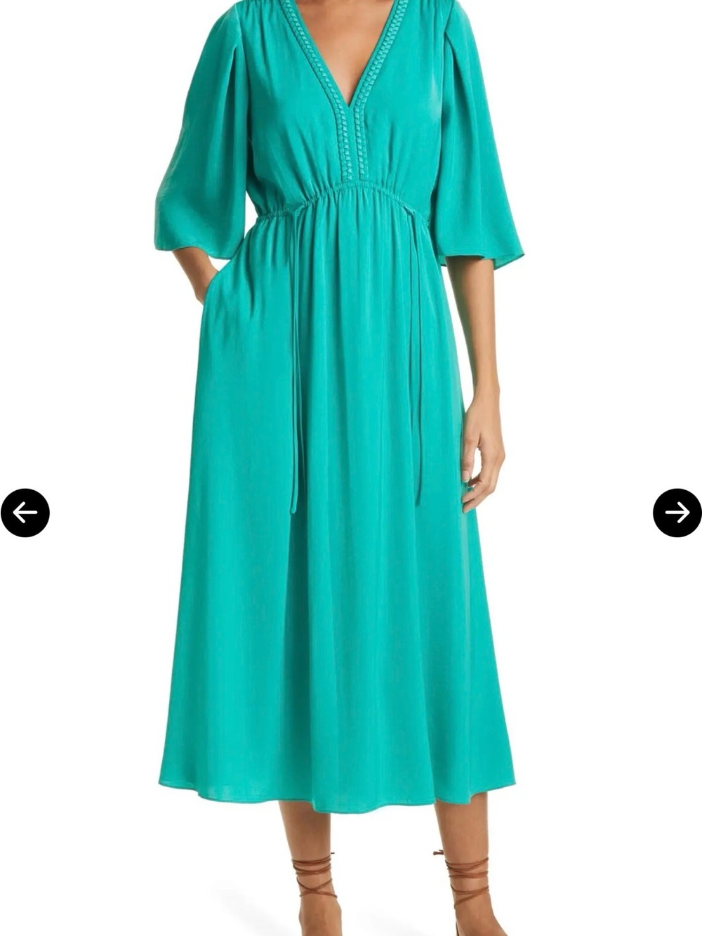 KOBI HALPERIN TONYA ELBOW SLEEVE MIDI DRESS — TURQUOISE Medium